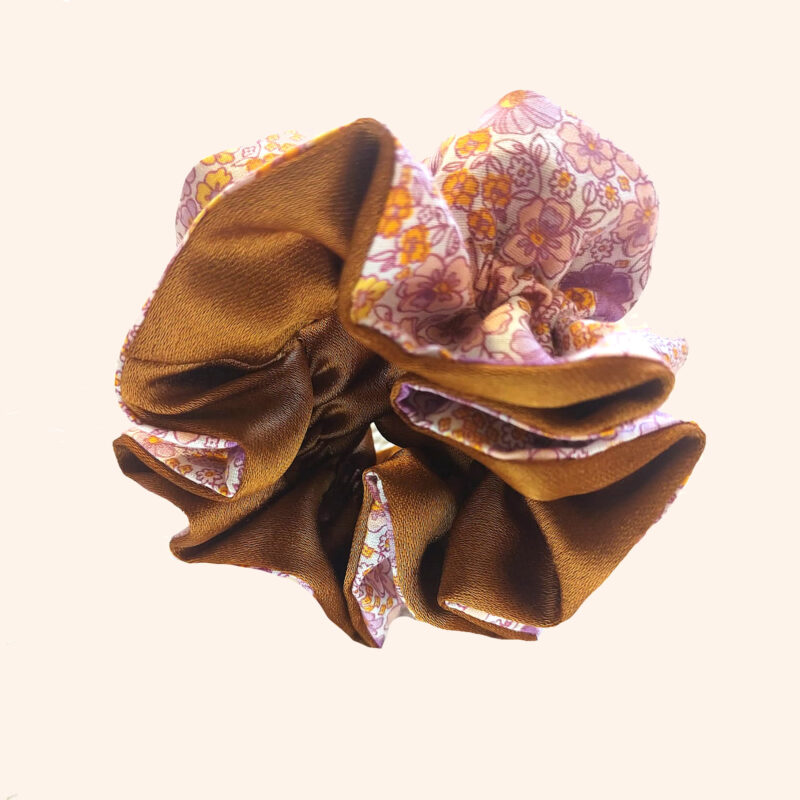 Scrunchie doppio cotone fantasia e viscosa color caramello