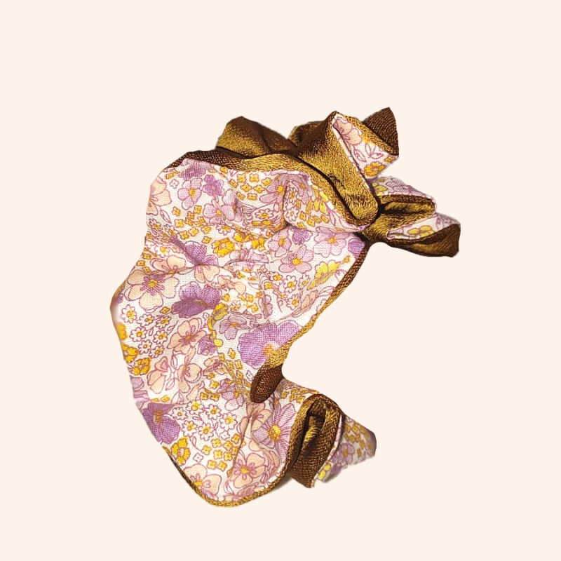 Scrunchie doppio cotone fantasia e viscosa color caramello