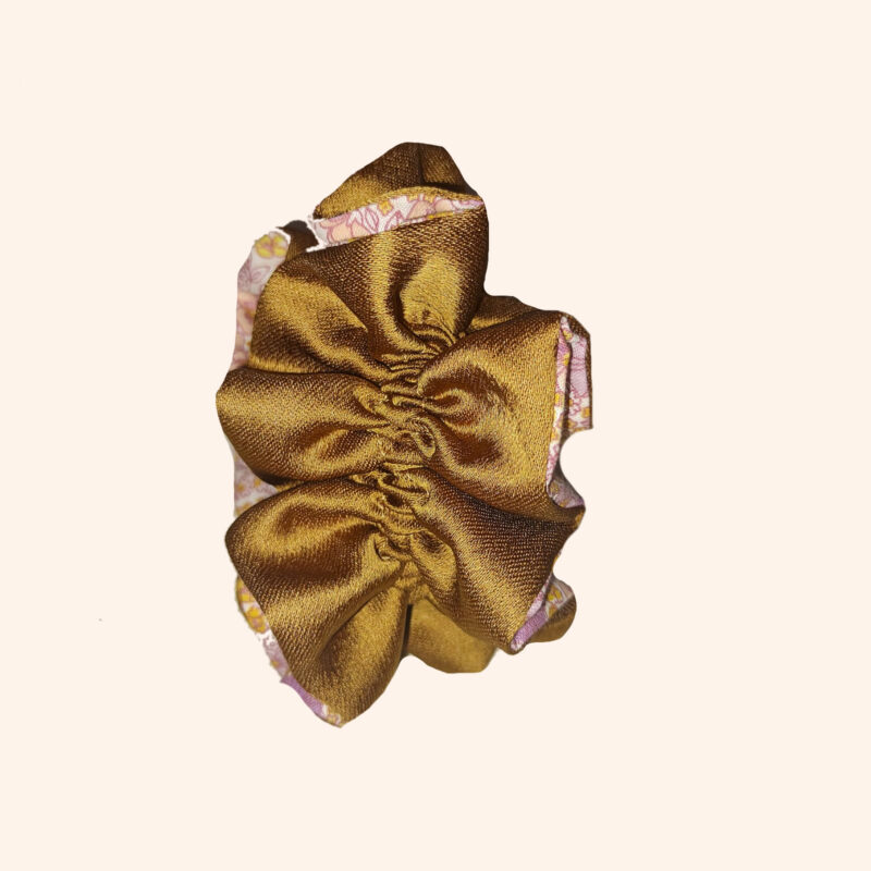 Ruffle Scrunchie doppio cotone fantasia e viscosa color caramello