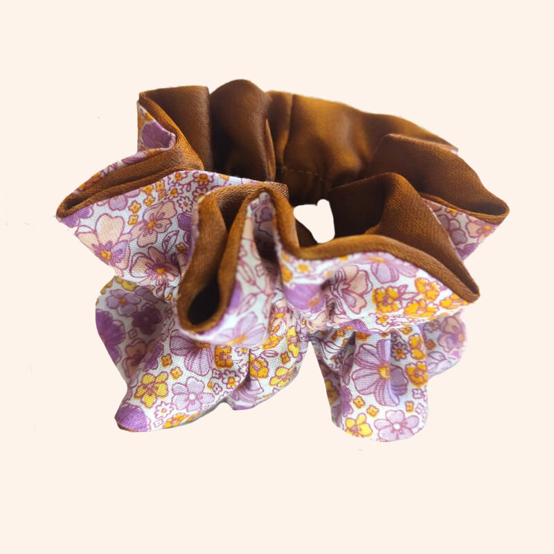 Scrunchie doppio cotone fantasia e viscosa color caramello