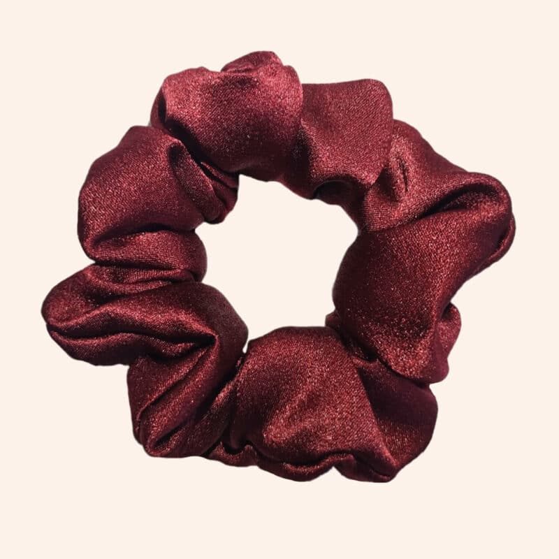 Scrunchie fatto a mano in raso di Pura Seta colore Bordeaux